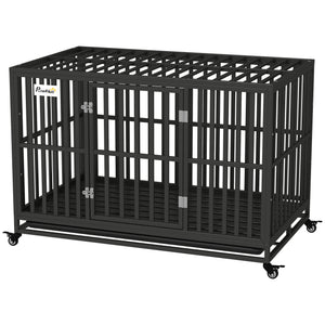 49" Heavy-Duty Steel Dog Crate with Wheels, Black