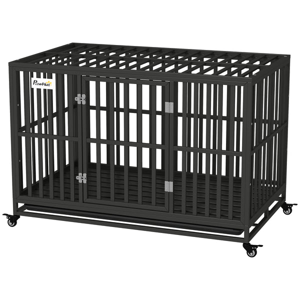 49" Heavy-Duty Steel Dog Crate with Wheels, Black