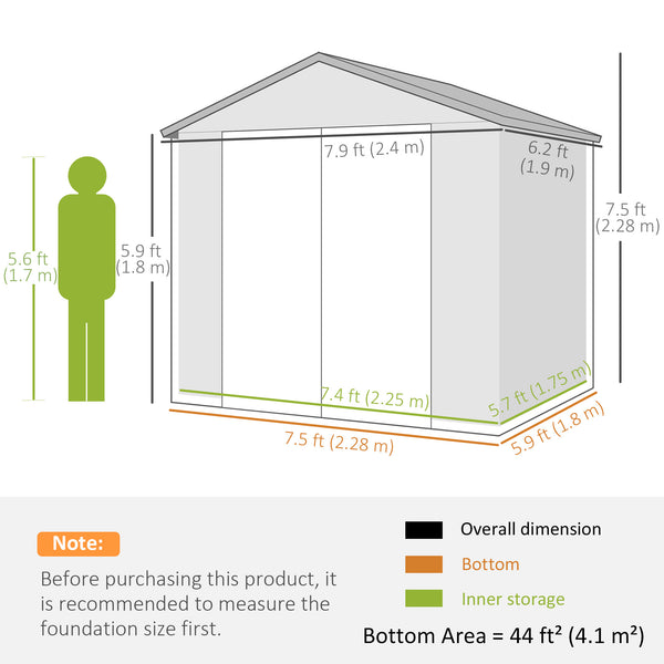 Plastic garden shed with latch door, vents, sloping roof, dark grey