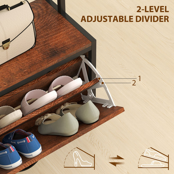 5-in-1 Coat Rack with Bench, Rustic Brown