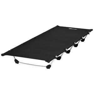 Lightweight aluminum camp bed with sturdy stand and carrying bag, black