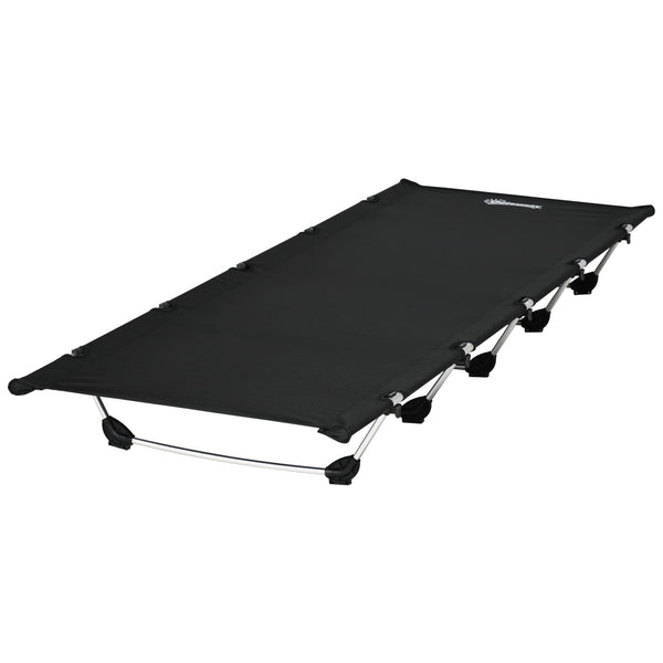 Lightweight aluminum camp bed with sturdy stand and carrying bag, black