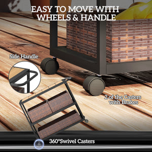 3-tier bar trolley with side handle and removable rattan basket