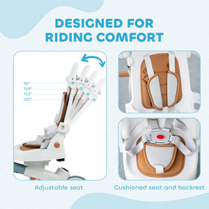 7 in 1 Toddler Tricycle with Safety Harness, Blue and Gray