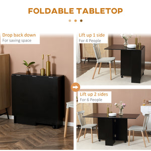 Folding table with 2-tier shelves and castors, black