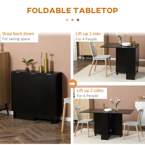 Folding table with 2-tier shelves and castors, black