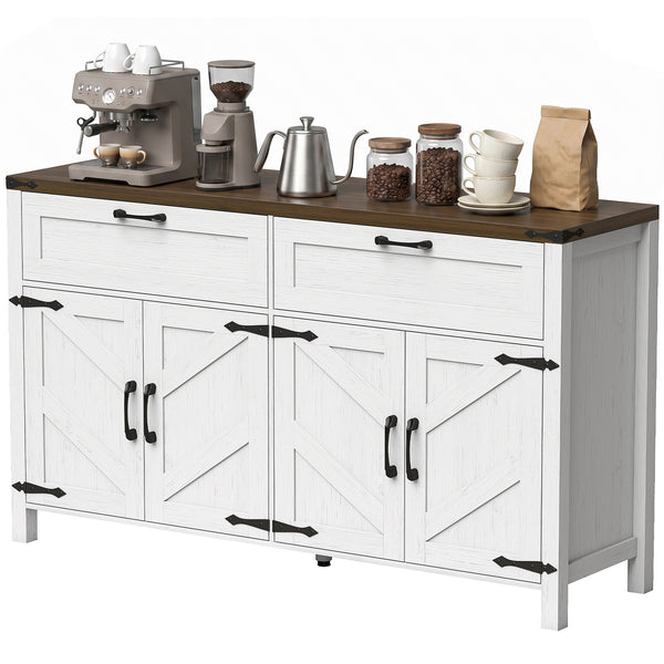 55" Storage Buffet with 2 Drawers, 2 Cabinets, and Adjustable Shelves, White