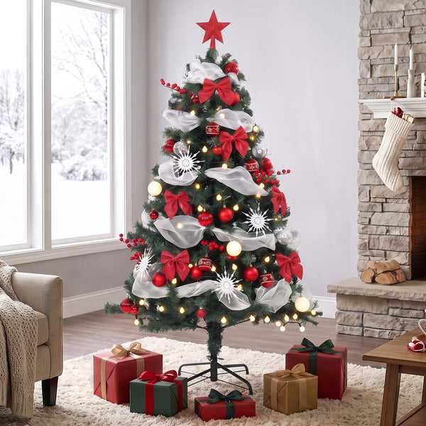 5 ft. Pre-lit Christmas Tree with 150 LED Lights and Red and White Decorations