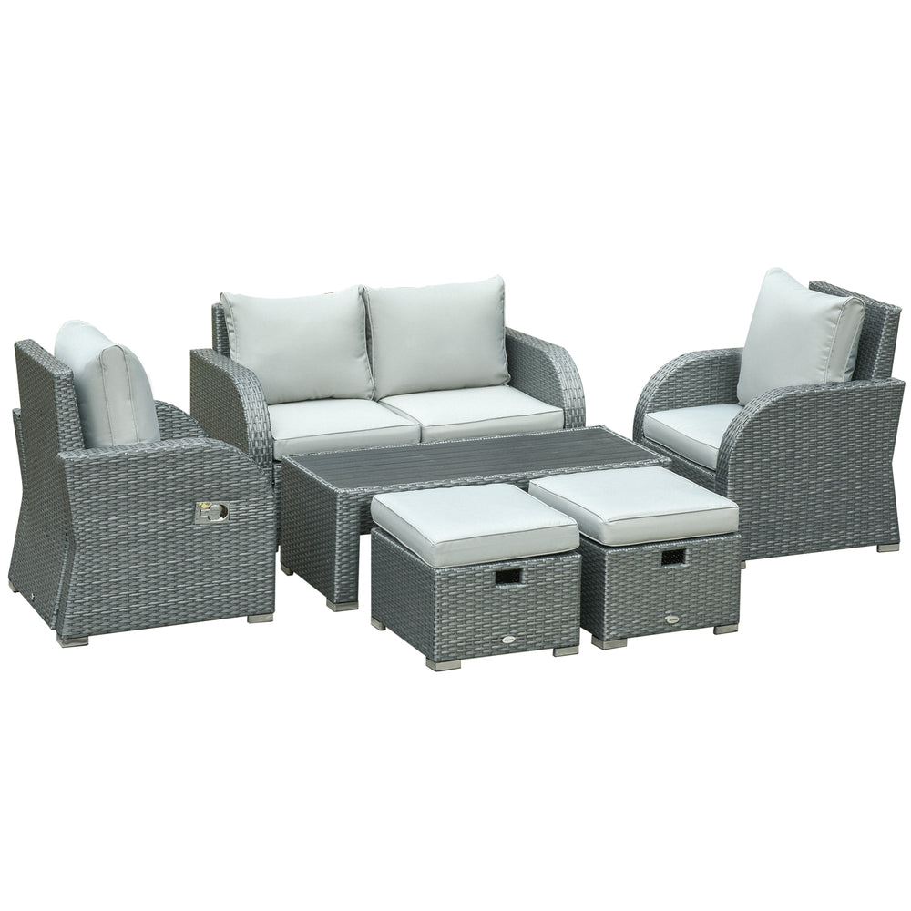 6-piece outdoor sofa set in woven rattan, grey
