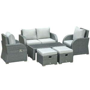 6-piece outdoor sofa set in woven rattan, grey
