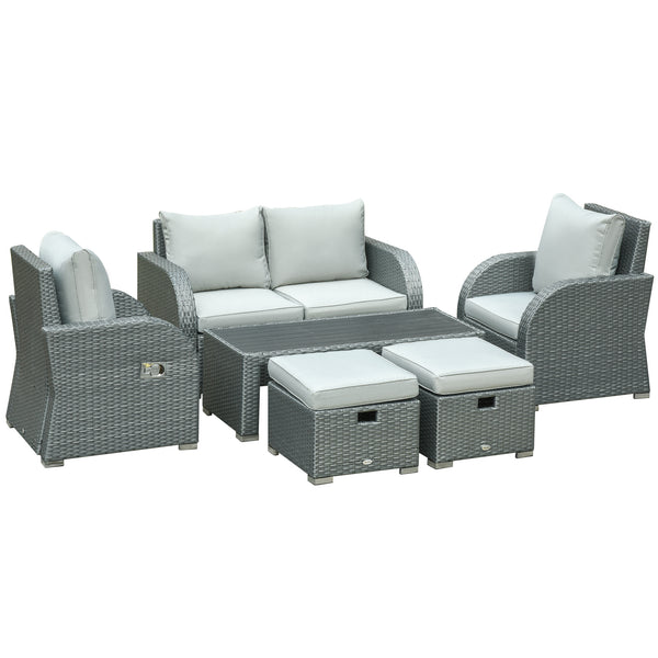 6-piece outdoor sofa set in woven rattan, grey