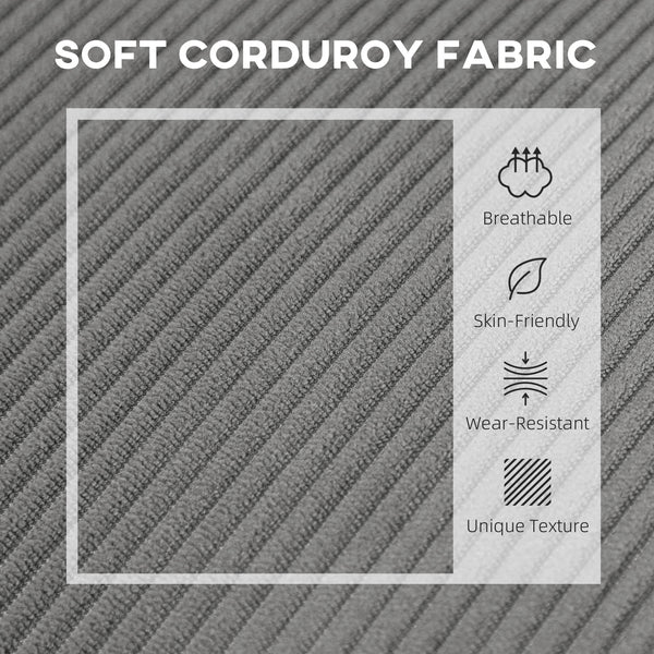 2 Seater Corduroy Sofa with USB Ports and Wooden Legs, Grey