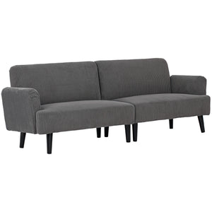 3-seater corduroy sofa with rubberwood legs and extra-wide seat, grey