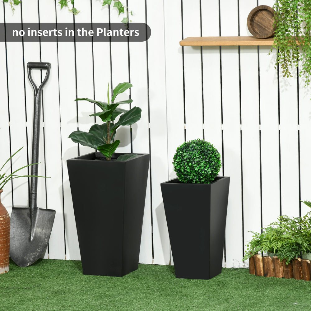 Set of 2 large flower pots with drainage holes, black