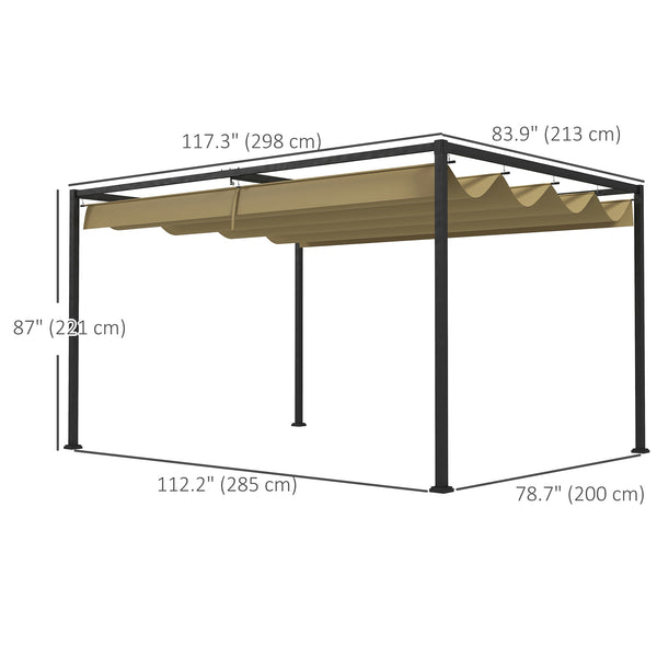 10' x 7' Patio Pergola with Retractable Awning, Outdoor Sun Shelter, Garden Shade, Khaki