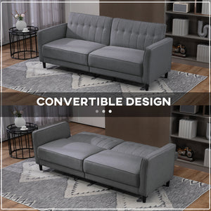 Convertible sofa bed in tufted fabric with adjustable backrest, anthracite gray