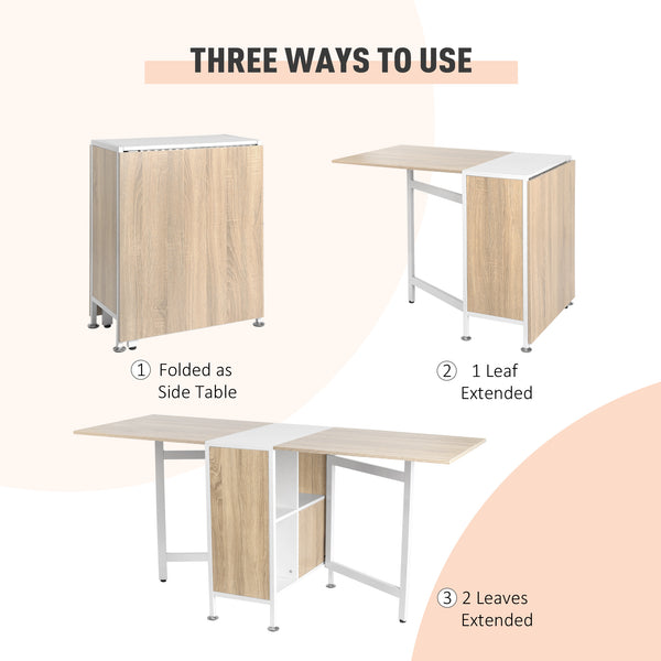 Multi-purpose folding dining table with retractable shelves