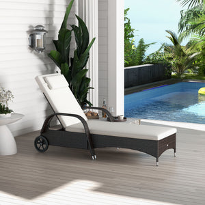 Woven resin chaise lounge with headrest, cream white