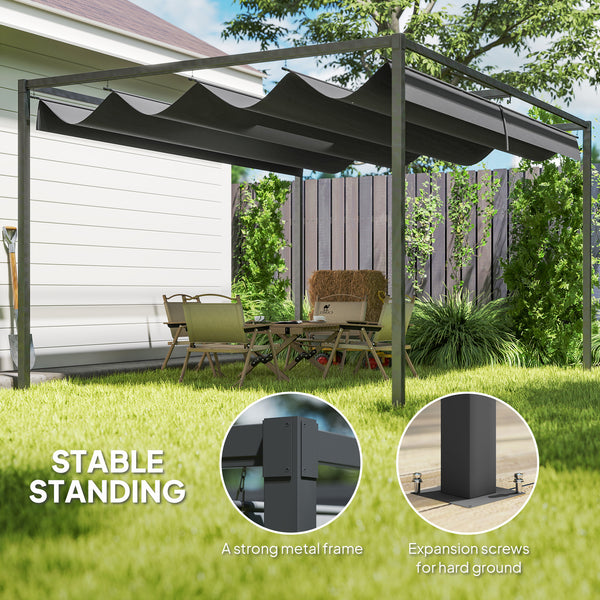 7 x 10 patio pergola with retractable canopy, black