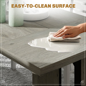 Industrial kitchen table for 8 people with thick top, gray wood finish