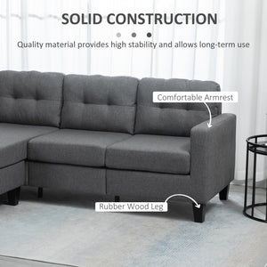 3-seater sofa with ottoman, thick cushion and wooden legs, dark grey