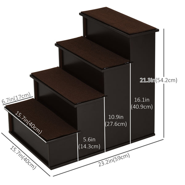 4-step wooden staircase, dark coffee color