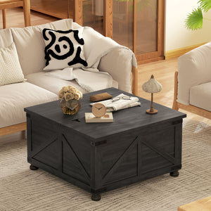 Country Style Lift Top Coffee Table, Black Wood Grain