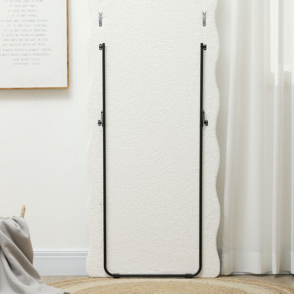 Full length standing mirror with frame and arched top, white