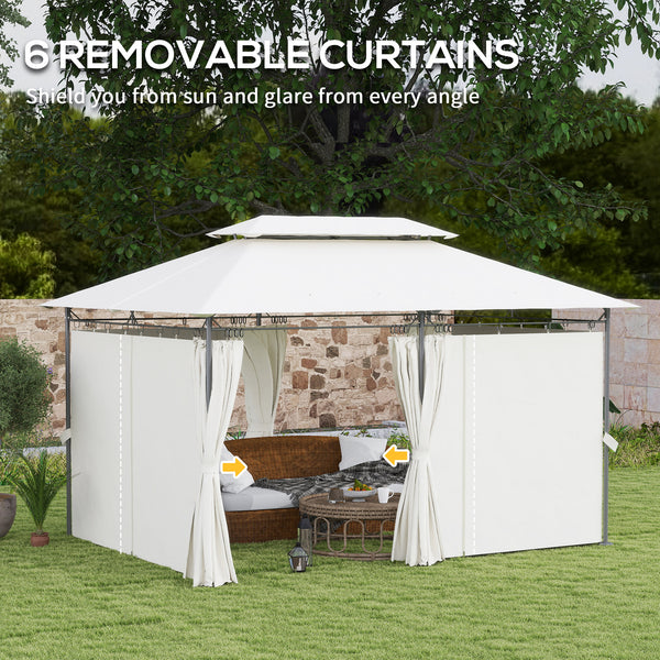 10' x 13' Double Roof Garden Gazebo with Curtains, Cream White
