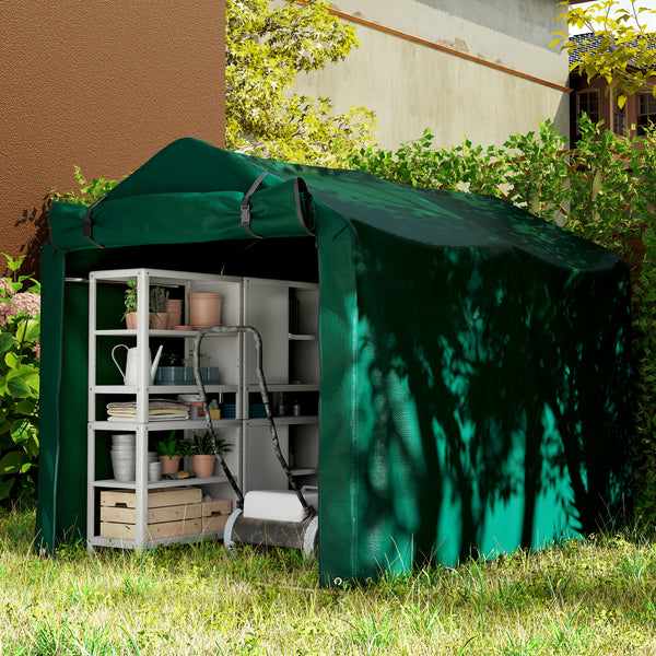 UV-resistant garden shed with roll-up zip door, dark green