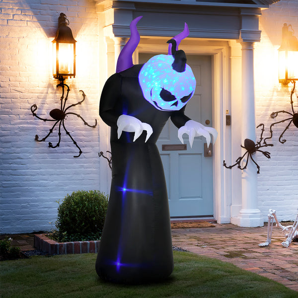 7ft Halloween Inflatable Ghost with Horns, LED Display with Flame Effect