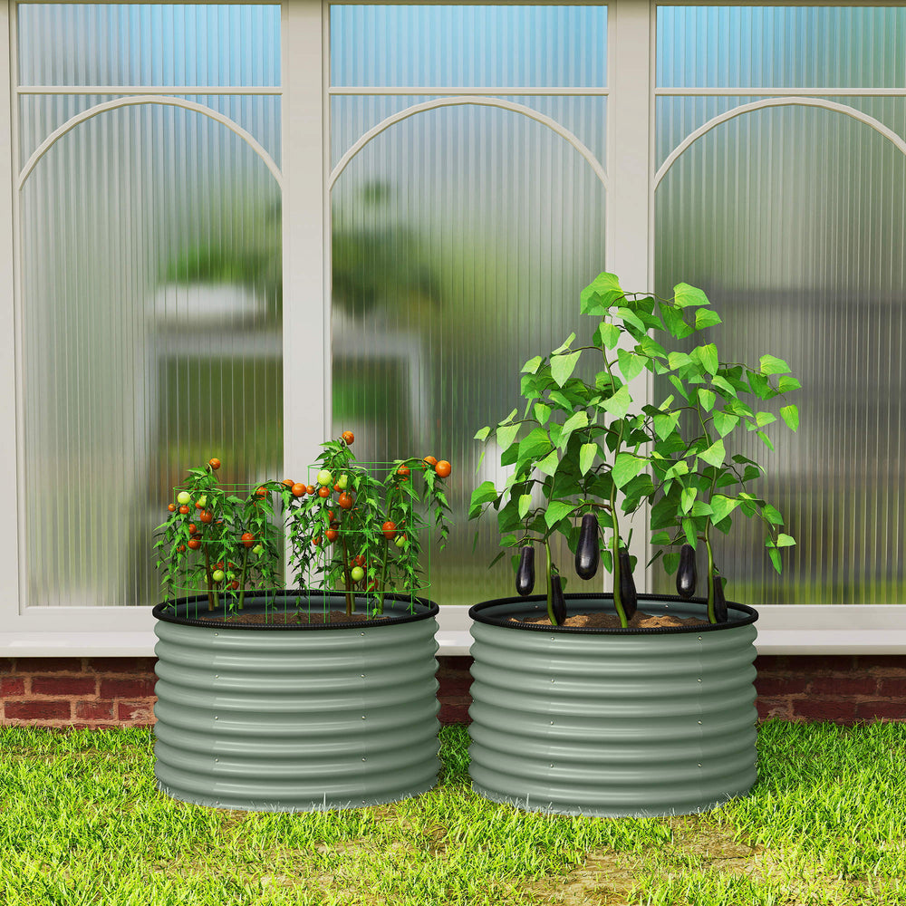 Set of 2 raised garden beds with safety edging, green