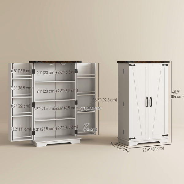 Country Style Pantry with Doors and Adjustable Shelves, White