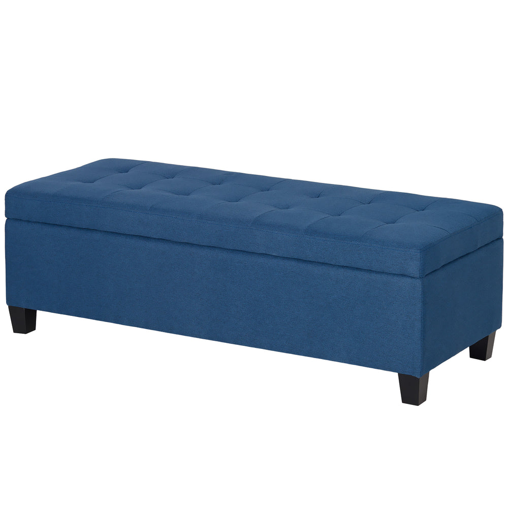 Rectangular upholstered entryway bench, blue