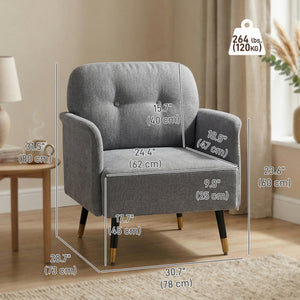 Modern upholstered accent chair with metal legs, grey