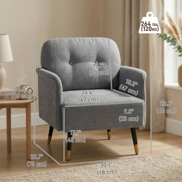 Modern upholstered accent chair with metal legs, grey