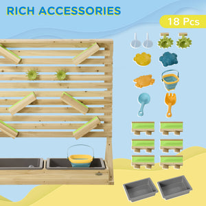 18 Pcs Kids Running Water and Sand Playset Outdoor with Sinks, Wooden Sensory Toys with Colorful Accessories, Gift for Boys and Girls, Aged 3-7 Years Old