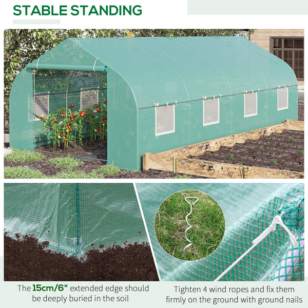 Outdoor greenhouse with 2 anchor points and stable structure, green