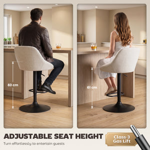 Set of 3 adjustable swivel bar stools with cushioned backrest, white