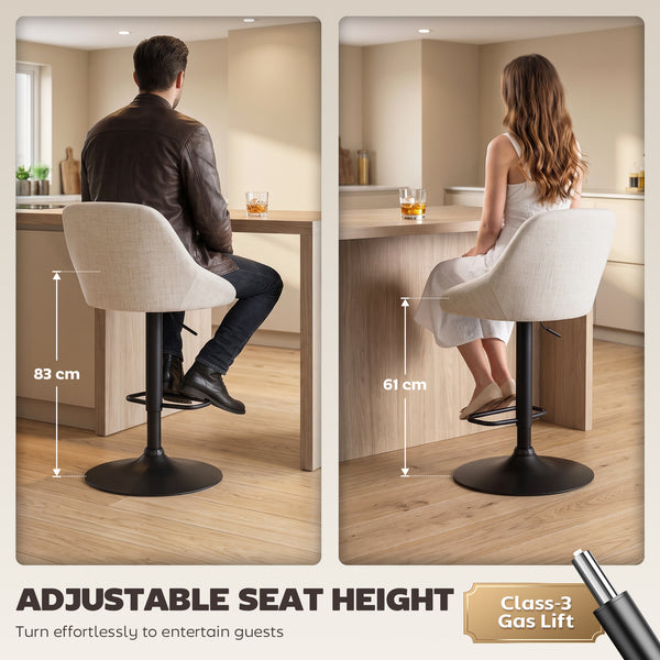 Set of 3 adjustable swivel bar stools with cushioned backrest, white