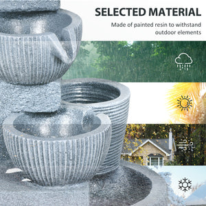 Solar Outdoor Fountain, 4-Tier Resin Waterfall with LED Lighting
