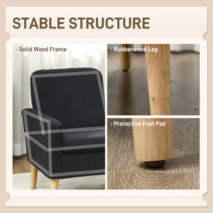 Fabric accent chair with wooden legs and wide padded seat, black