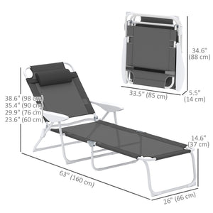 Folding lounge chair with 4-way adjustable backrest, anthracite grey