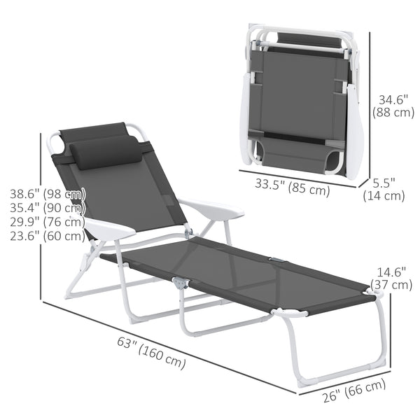 Folding lounge chair with 4-way adjustable backrest, anthracite grey