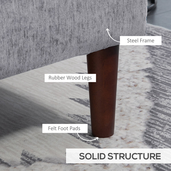 Modern corner sofa with chaise longue with wooden legs, gray