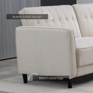 Convertible sofa bed in tufted fabric with adjustable backrest, beige