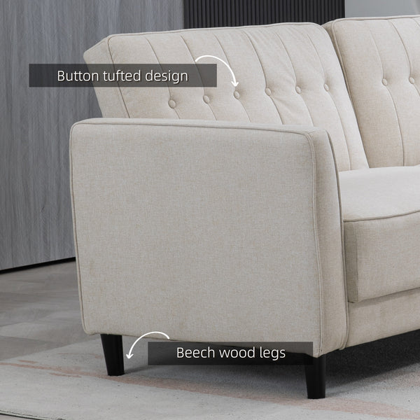 Convertible sofa bed in tufted fabric with adjustable backrest, beige