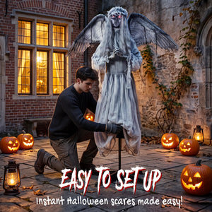 63.8-in Animated Halloween Weeping Angel with Light-Up Eyes, Sounds, and Movement – Dark Gray