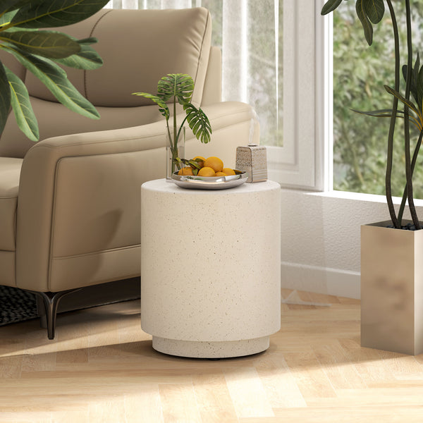 Round cream white concrete-effect side table, 14.5 in. – Indoor and outdoor