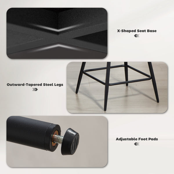 Set of 2 counter-height, swivel, padded bar stools with backrest, cream white